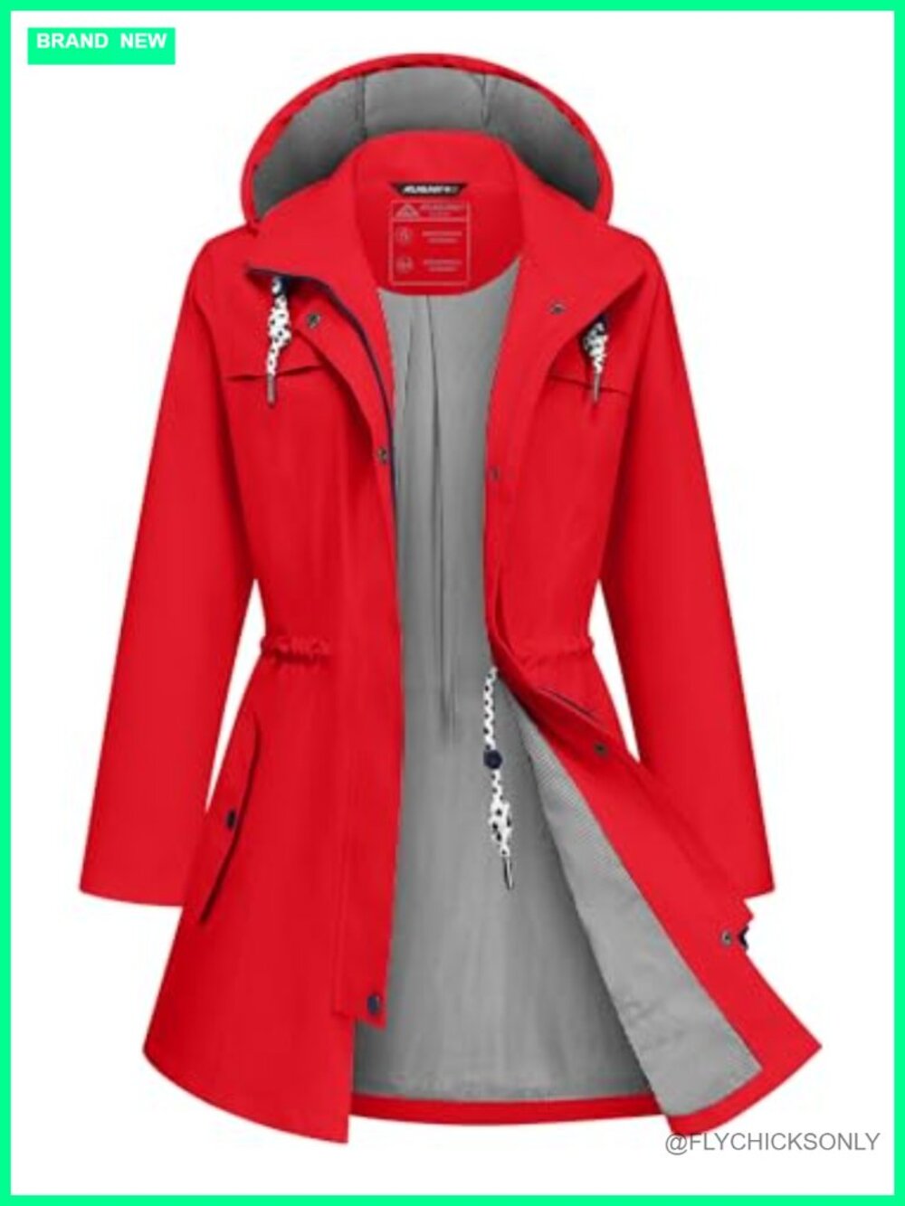 Women's Waterproof Long Hooded Raincoat Lightweight Windbreaker